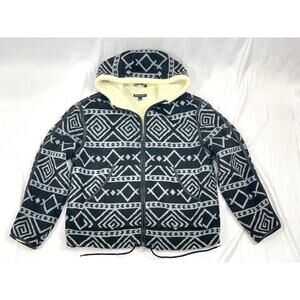 I.N.C. International Concepts Fleece Hoodie Jacket Coat Black & White L Boho